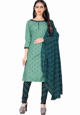 Sea Green Printed Cotton Straight Kurta Set