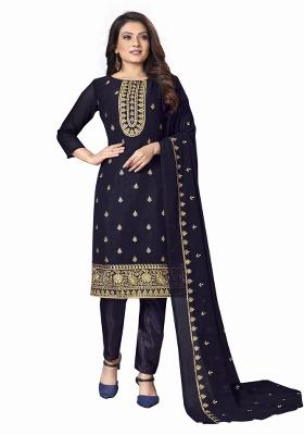 Blue Embroidered Faux Georgette Dress Material