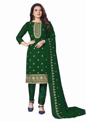 Green Embroidered Faux Georgette Dress Material