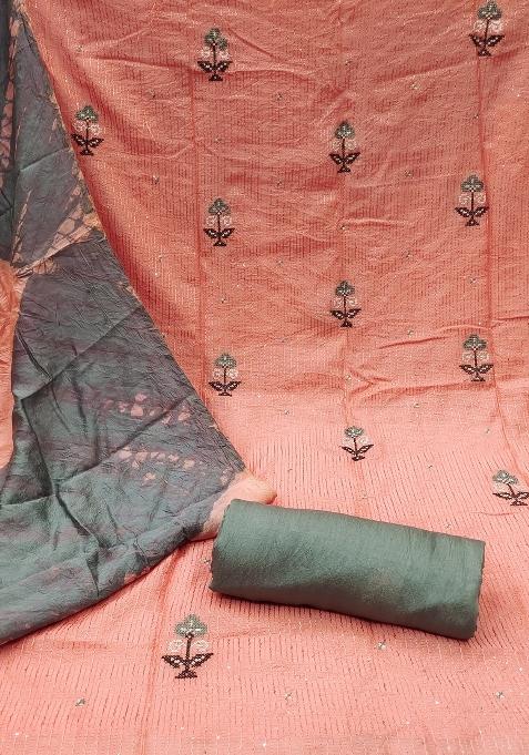 Peach Embroidered Cotton Blend Dress Material