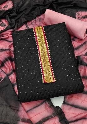 Dark Brown Embroidered Cotton Blend Dress Material