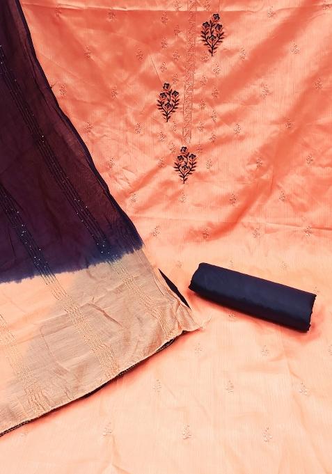 Peach Embroidered Silk Dress Material