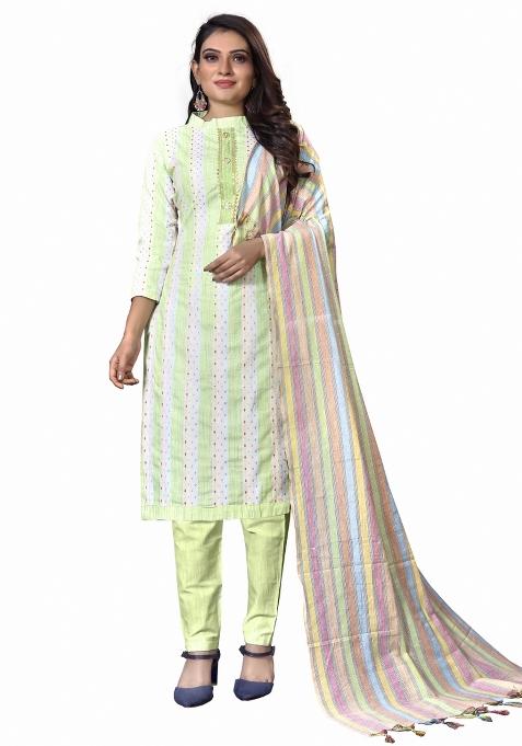 Multicolor Embroidered Cotton Blend Dress Material