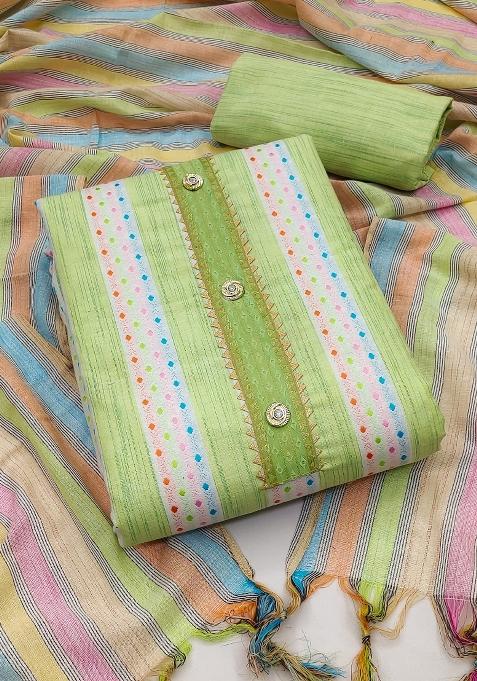 Multicolor Embroidered Cotton Blend Dress Material