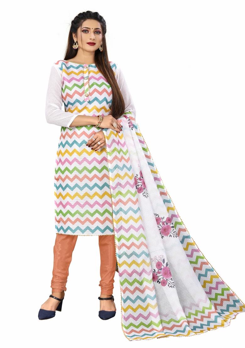 Multicolor Embroidered Cotton Blend Dress Material