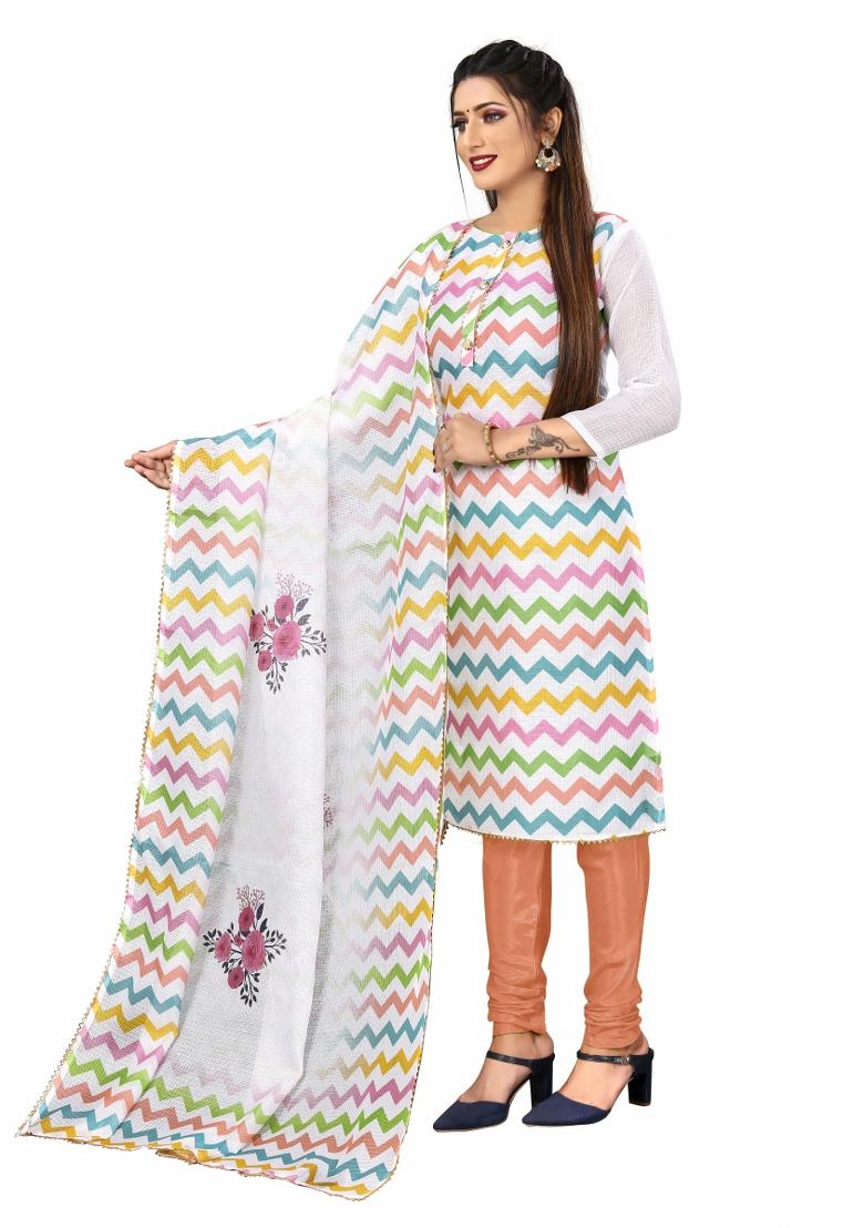 Multicolor Embroidered Cotton Blend Dress Material