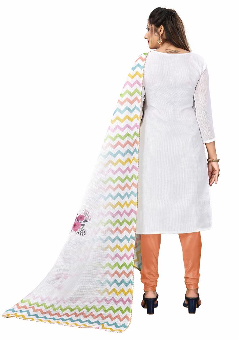 Multicolor Embroidered Cotton Blend Dress Material