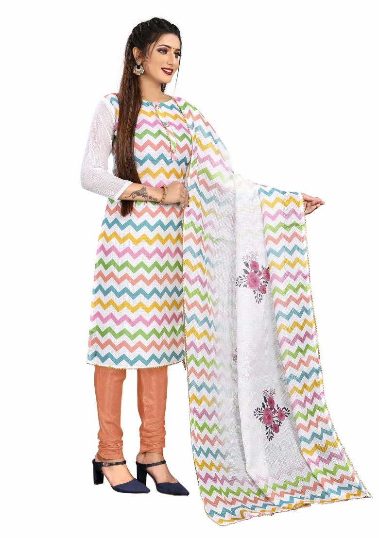 Multicolor Embroidered Cotton Blend Dress Material