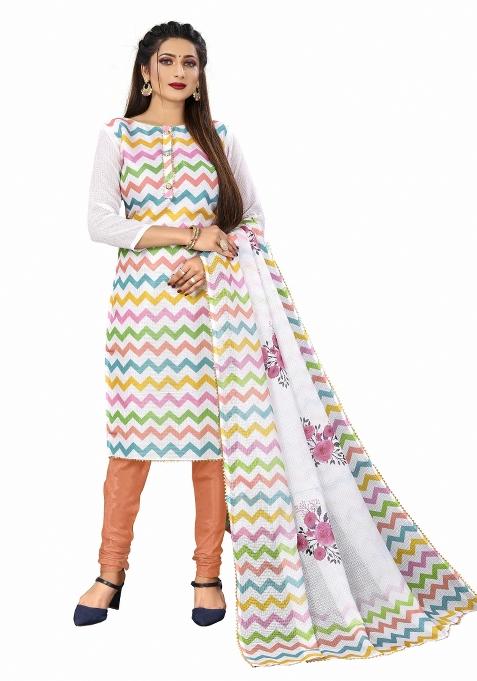 Multicolor Embroidered Cotton Blend Dress Material