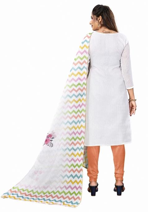 Multicolor Embroidered Cotton Blend Dress Material