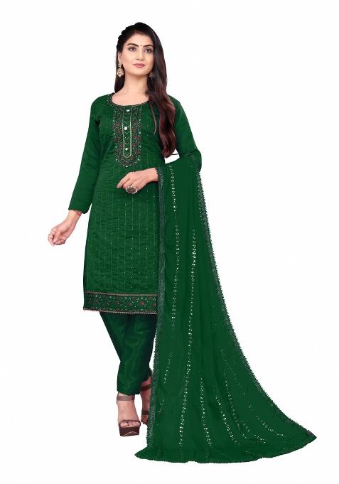Green Embroidered Blended Straight Kurta Set