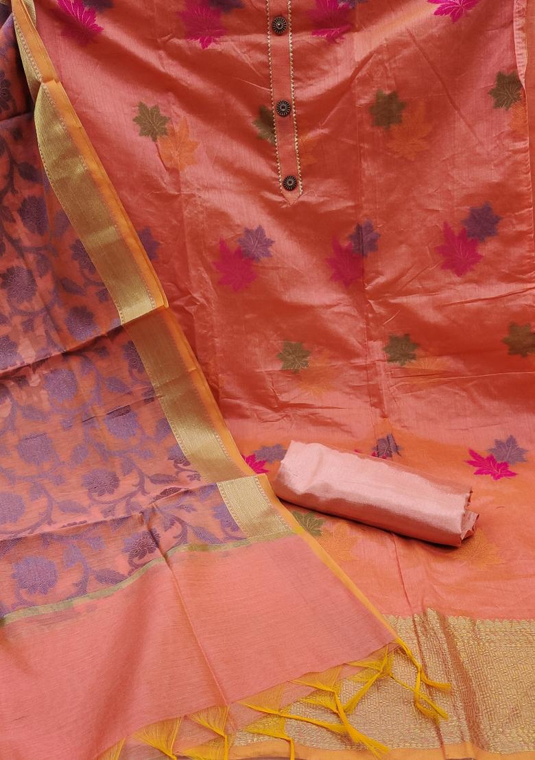 Light Red Embroidered Jacquard Dress Material