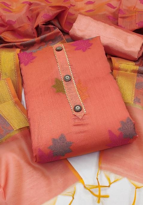 Light Red Embroidered Jacquard Dress Material