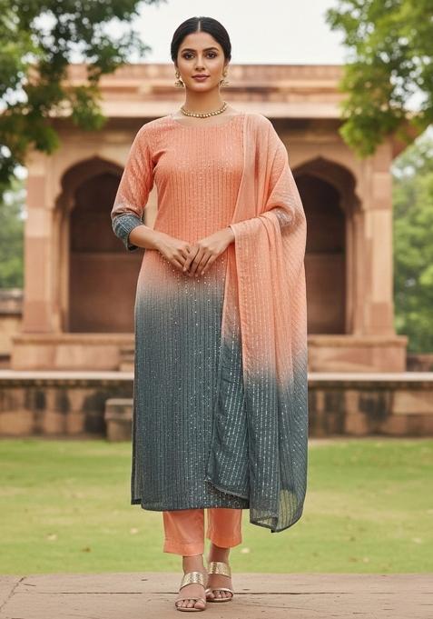 Multicolor Embroidered Cotton Blend Dress Material