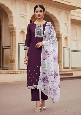 Magenta Embroidered Georgette Dress Material