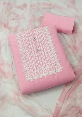 Pink Embroidered Georgette Dress Material