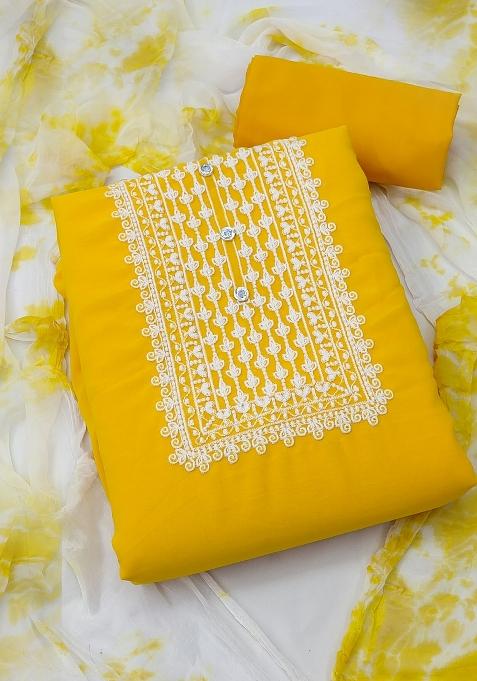 Yellow Chikankari Georgette Straight Kurta Set