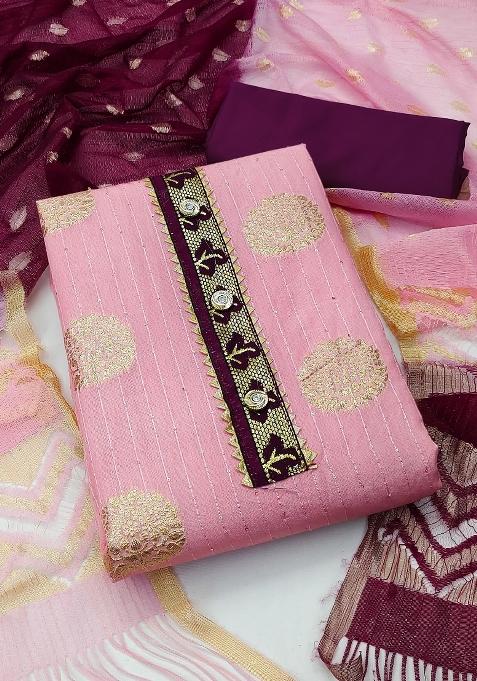 Pink Embroidered Blended Straight Kurta Set