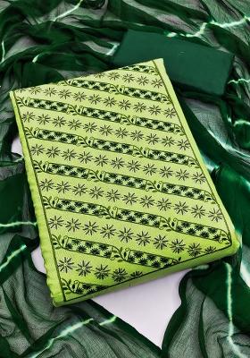 Light Green Embroidered Cotton Blend Dress Material