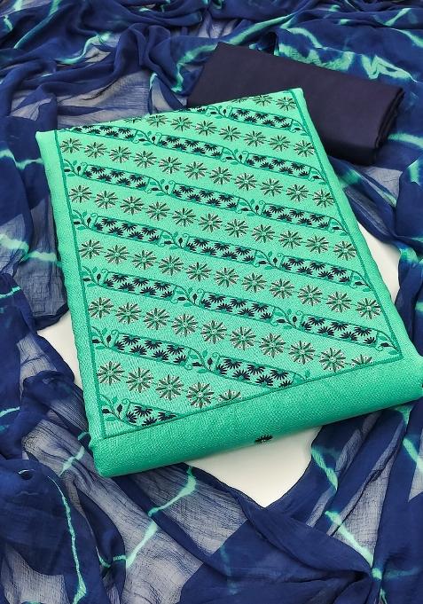 Sea Green Embroidered Cotton Straight Kurta Set