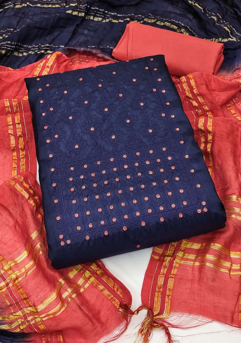 Blue Bandhani Silk Blend Straight Kurta Set - Indya