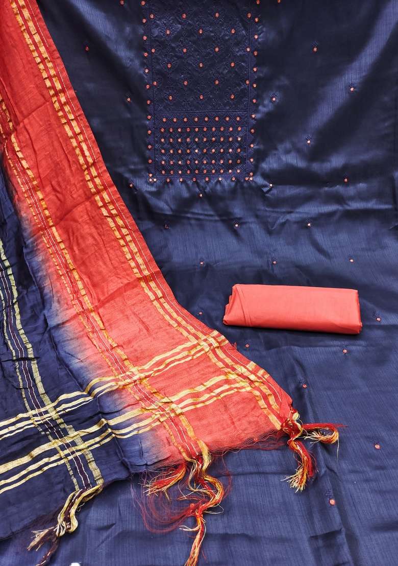 Blue Bandhani Silk Blend Straight Kurta Set - Indya