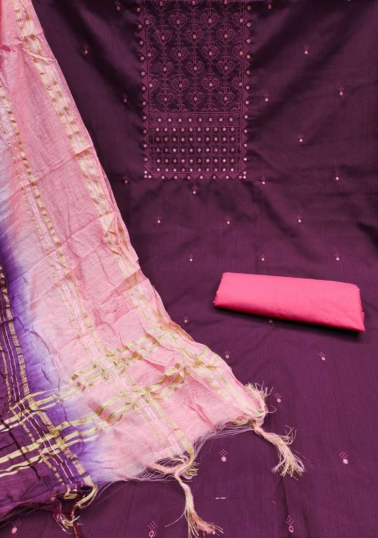 Purple Embroidered Silk Blend Punjabi Suit - Indya