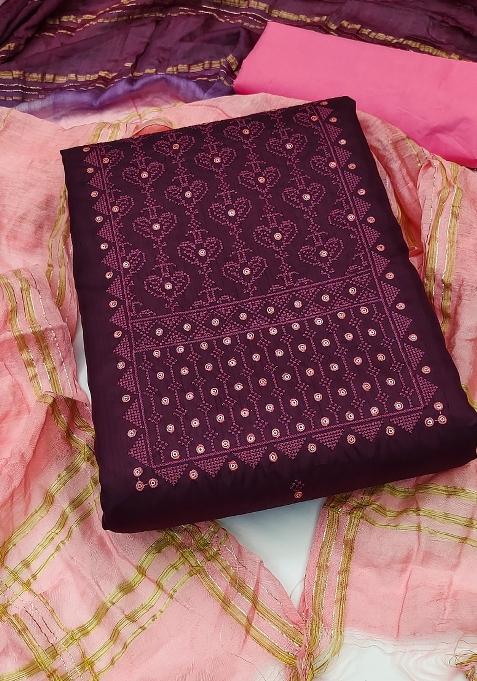 Purple Embroidered Silk Punjabi Suit