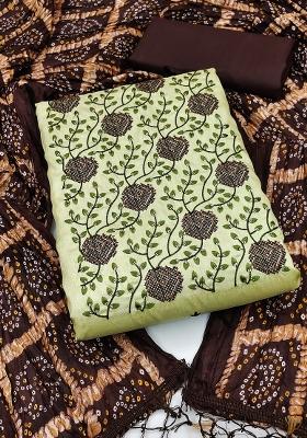 Light Green Embroidered Silk Dress Material