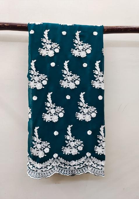 Teal Blue Embroidered Georgette Dress Material