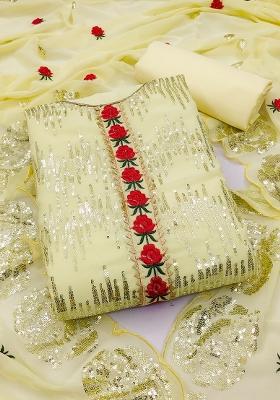 Yellow Embroidered Georgette Dress Material