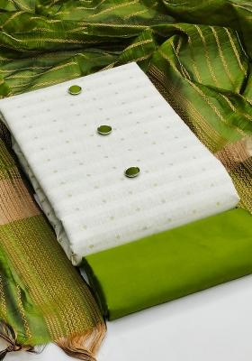 White Embroidered Cotton Blend Dress Material