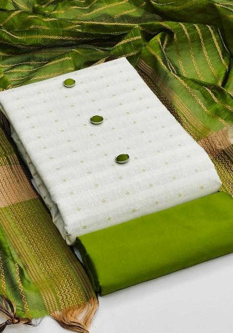 White Embroidered Cotton Blend Dress Material