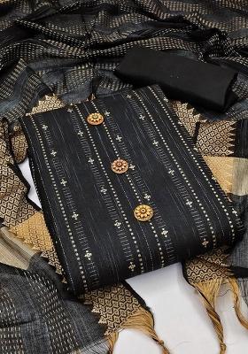 Black Embroidered Cotton Blend Dress Material