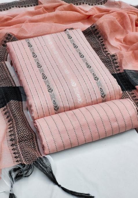 Peach Embroidered Cotton Blend Dress Material