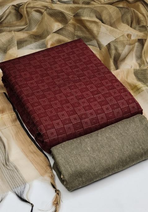 Maroon Embroidered Cotton Blend Dress Material