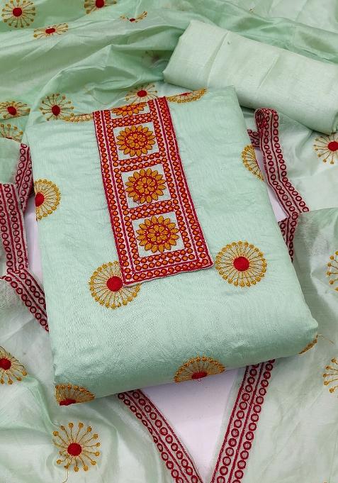 Sea Green Embroidered Cotton Straight Kurta Set