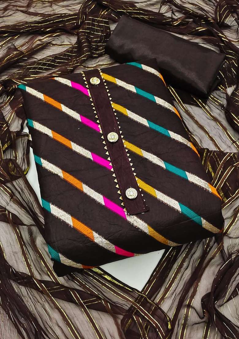 Brown Striped Organza Punjabi Suit - Indya