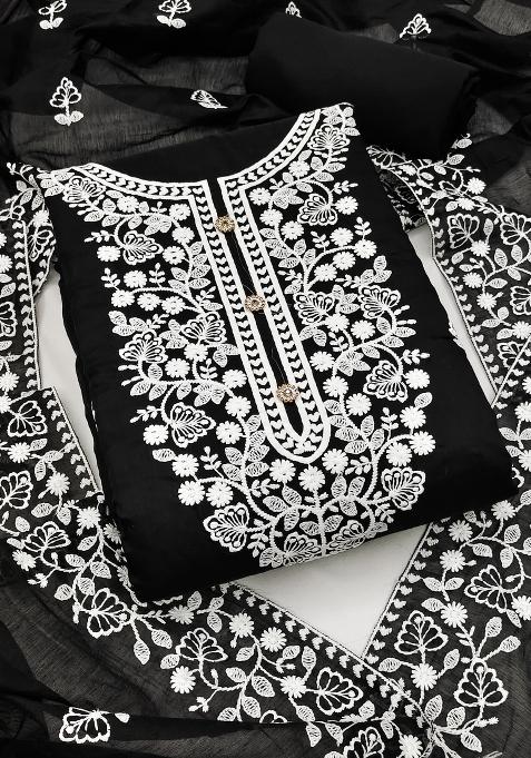 Black Chikankari Cotton Straight Kurta Set
