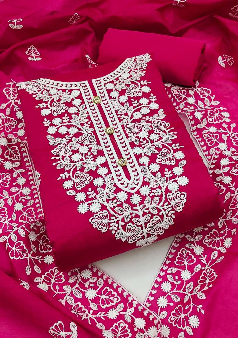 Magenta Chikankari Blended Straight Kurta Set - Indya