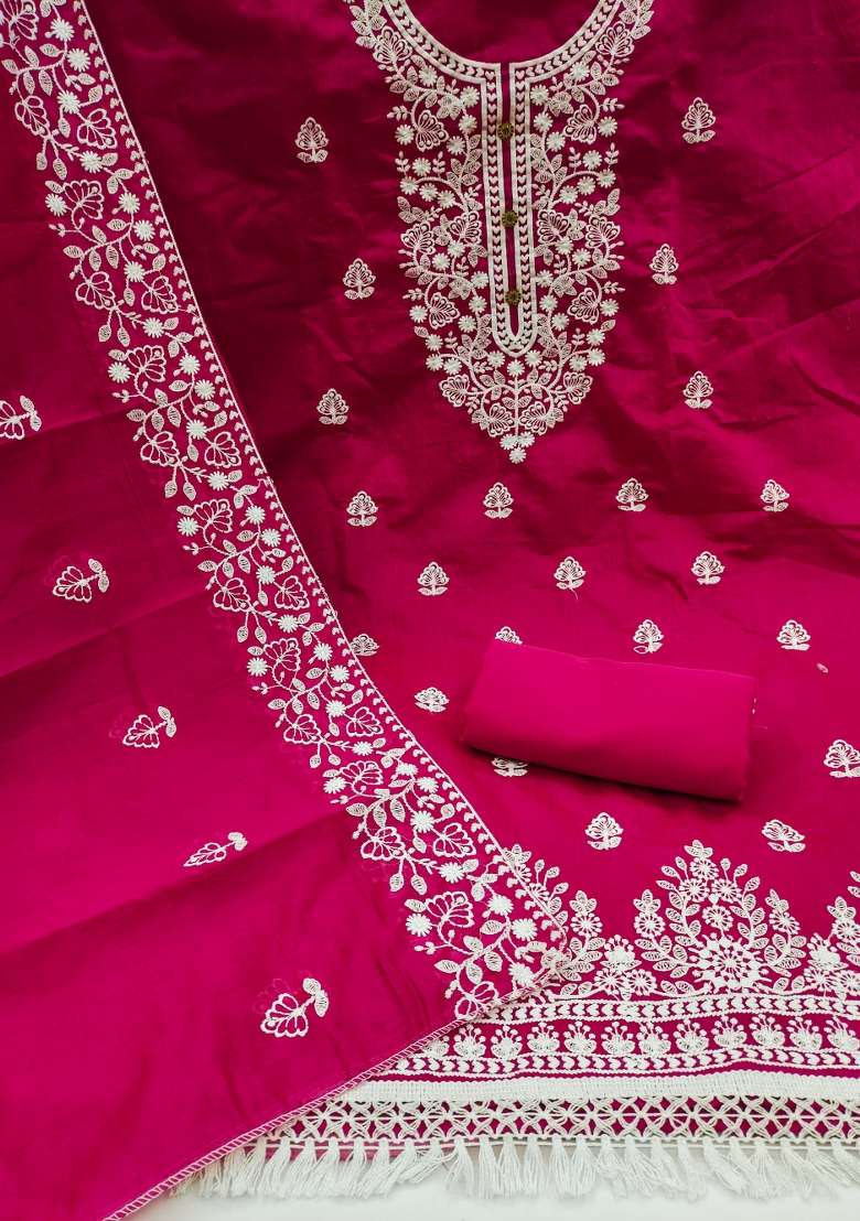 Magenta Chikankari Blended Straight Kurta Set - Indya