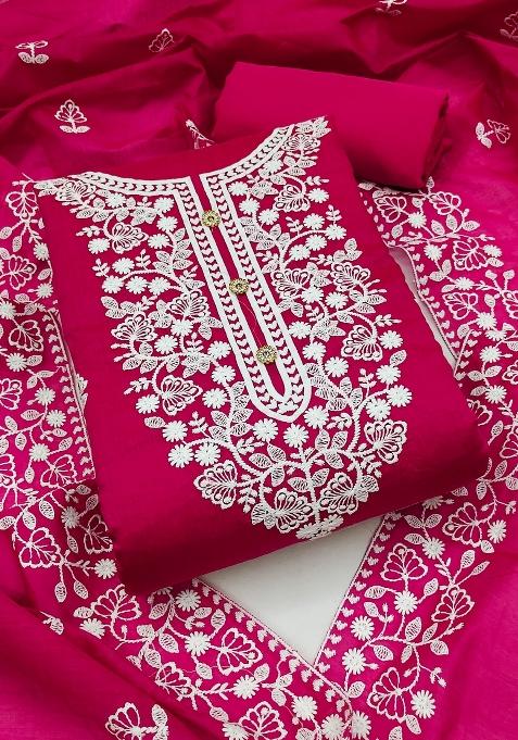 Magenta Chikankari Blended Straight Kurta Set