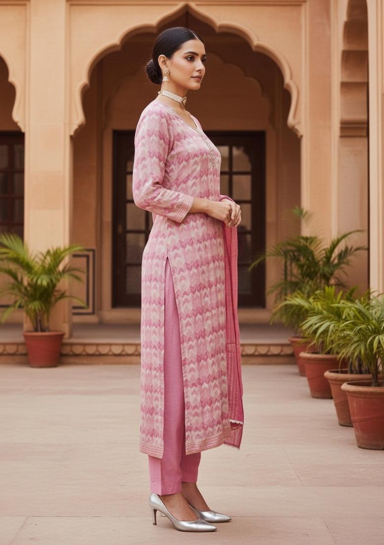 Multicolor Embroidered Cotton Blend Dress Material - Indya