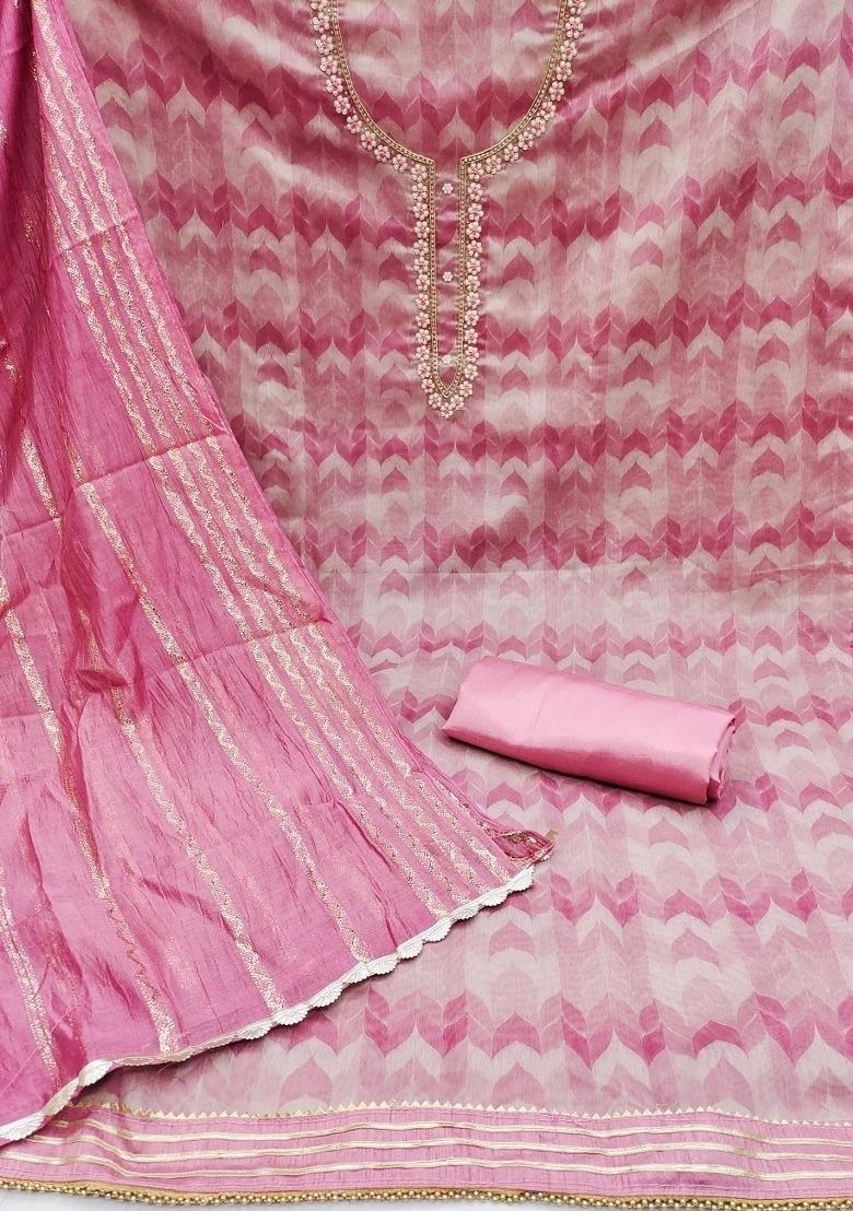 Multicolor Embroidered Cotton Blend Dress Material - Indya