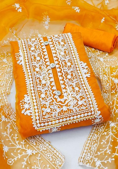 Fanta Embroidered Oragnza Dress Material