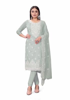 Grey Embroidered Cotton Blend Dress Material