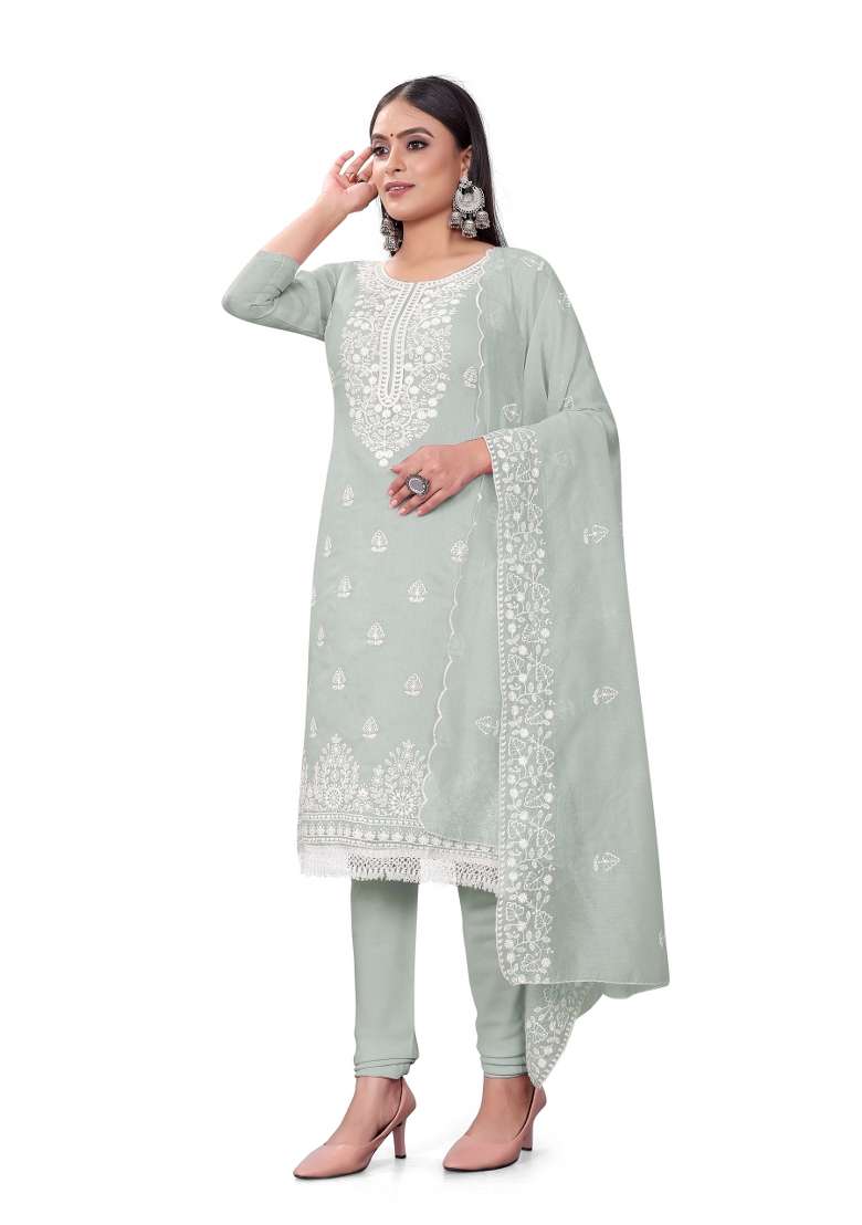 Grey Chikankari Blended Straight Kurta Set - Indya