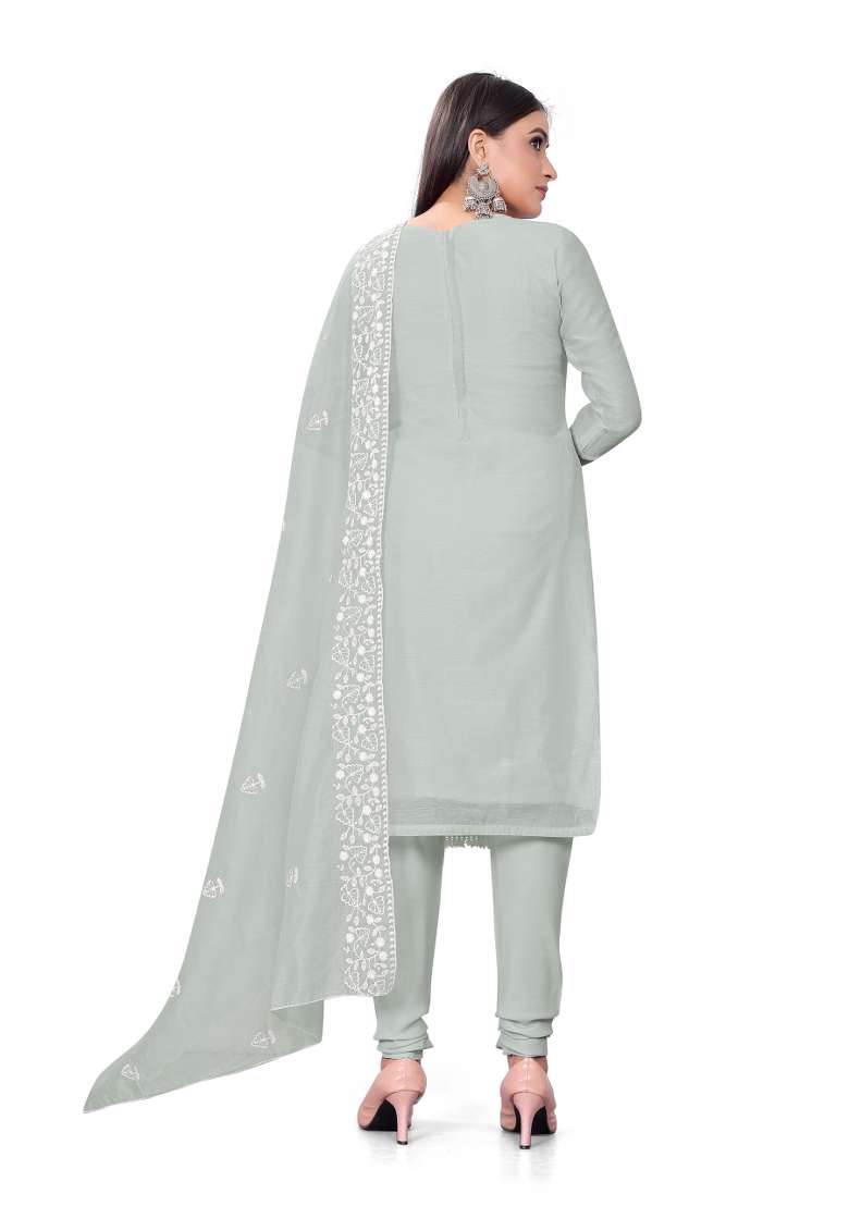 Grey Chikankari Blended Straight Kurta Set - Indya
