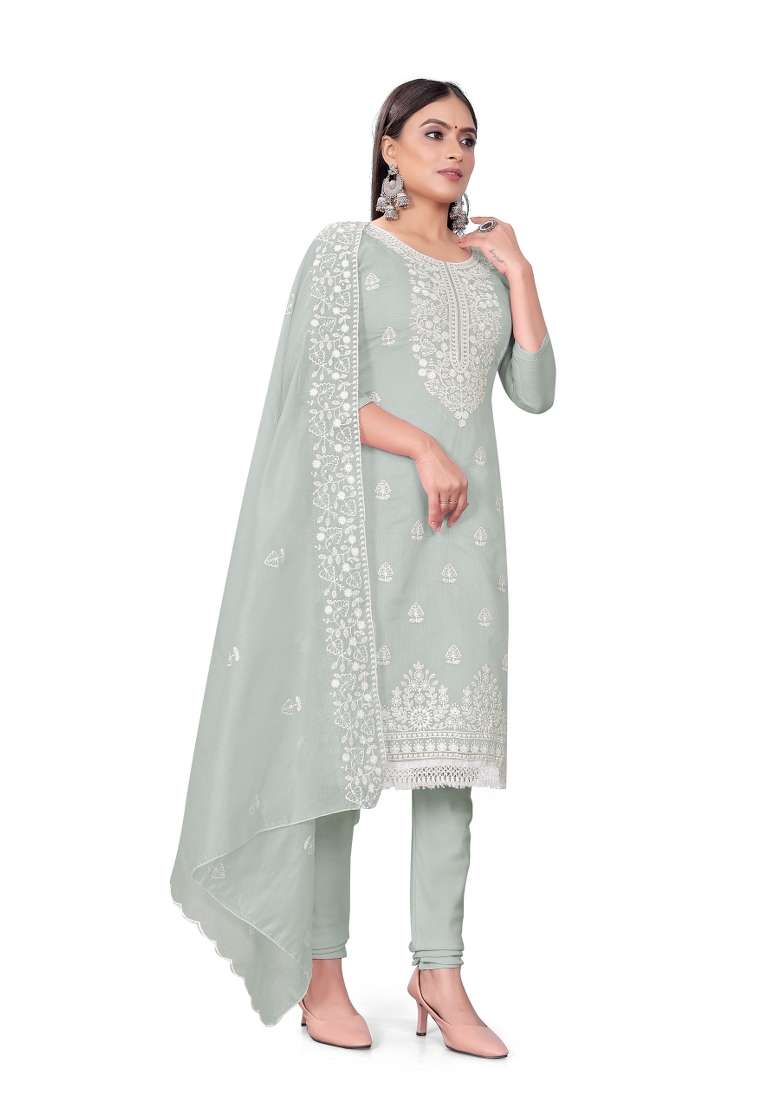 Grey Chikankari Blended Straight Kurta Set - Indya