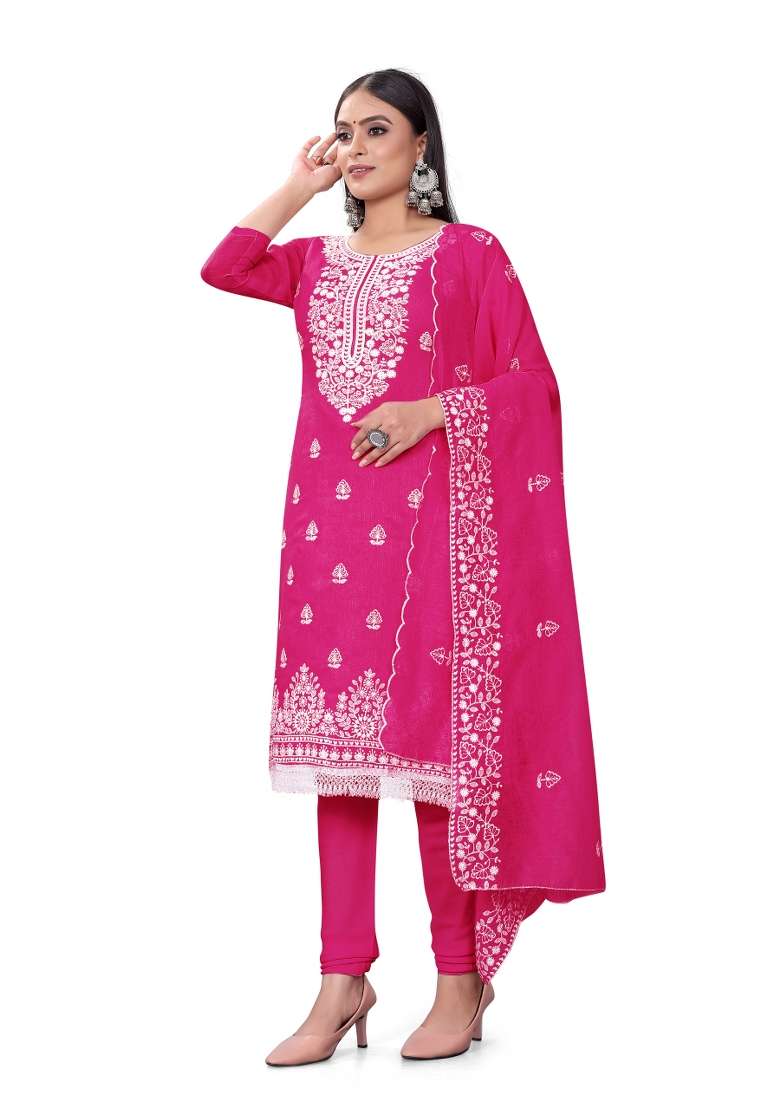 Magenta Chikankari Blended Pakistani Suit Set - Indya